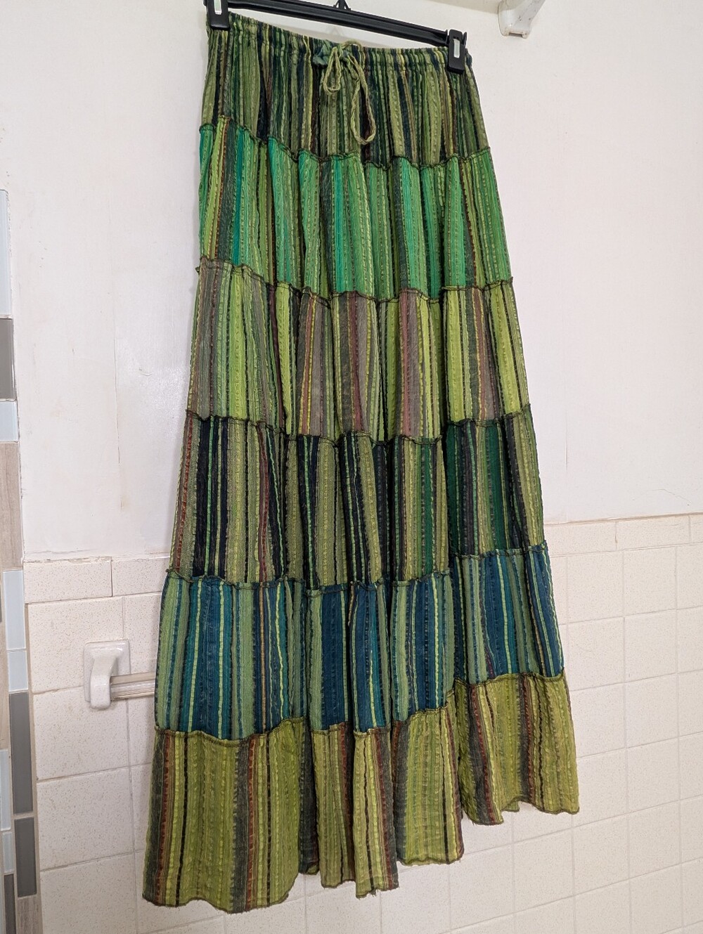 Sacred Threads Green Tiered Boho Maxi Skirt